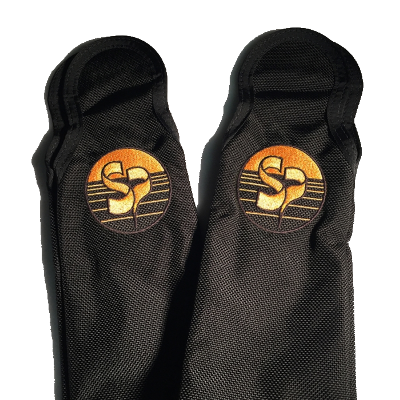 Black and gold legpad covers